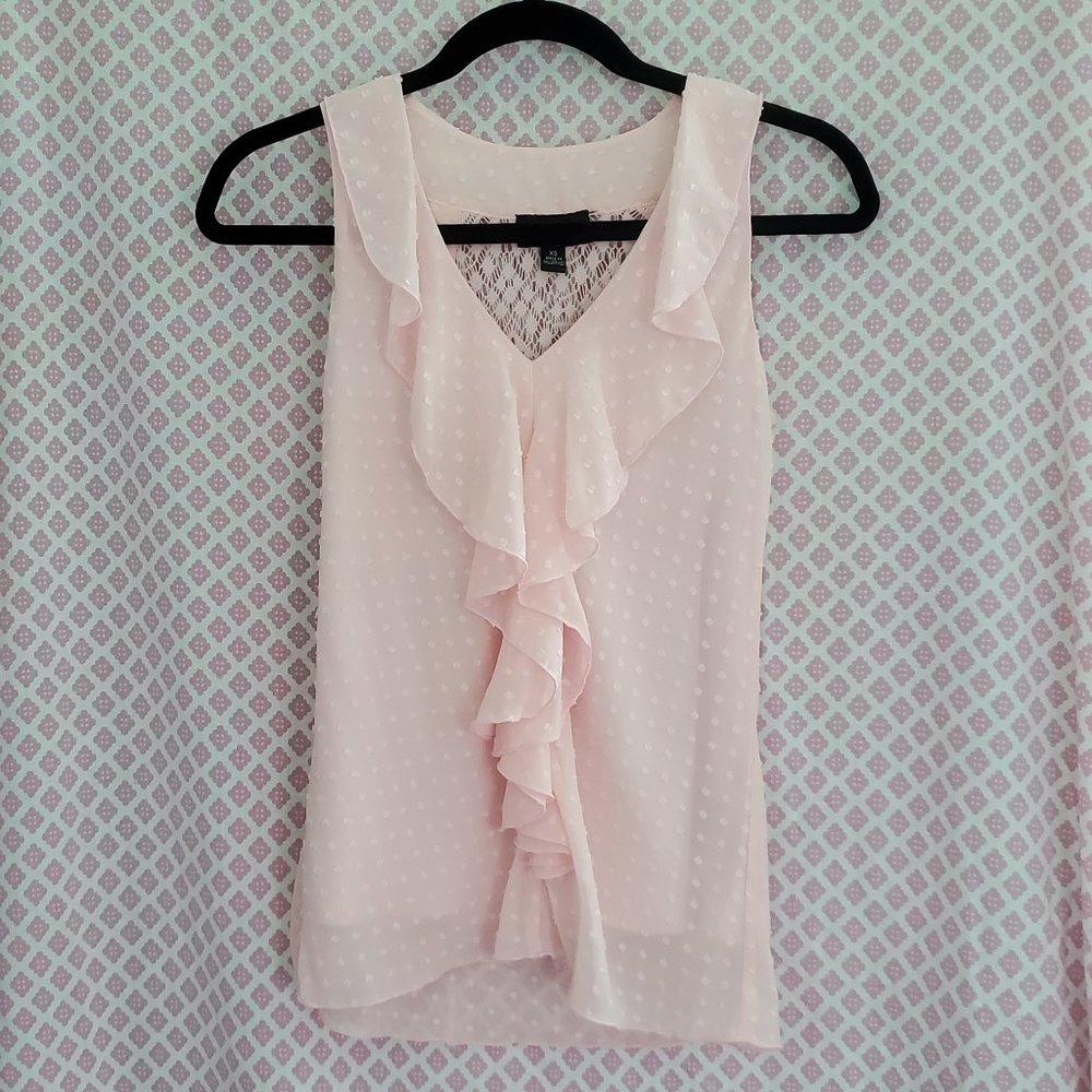 Light Pink Cascading Front Ruffled Sleeveless Blouse